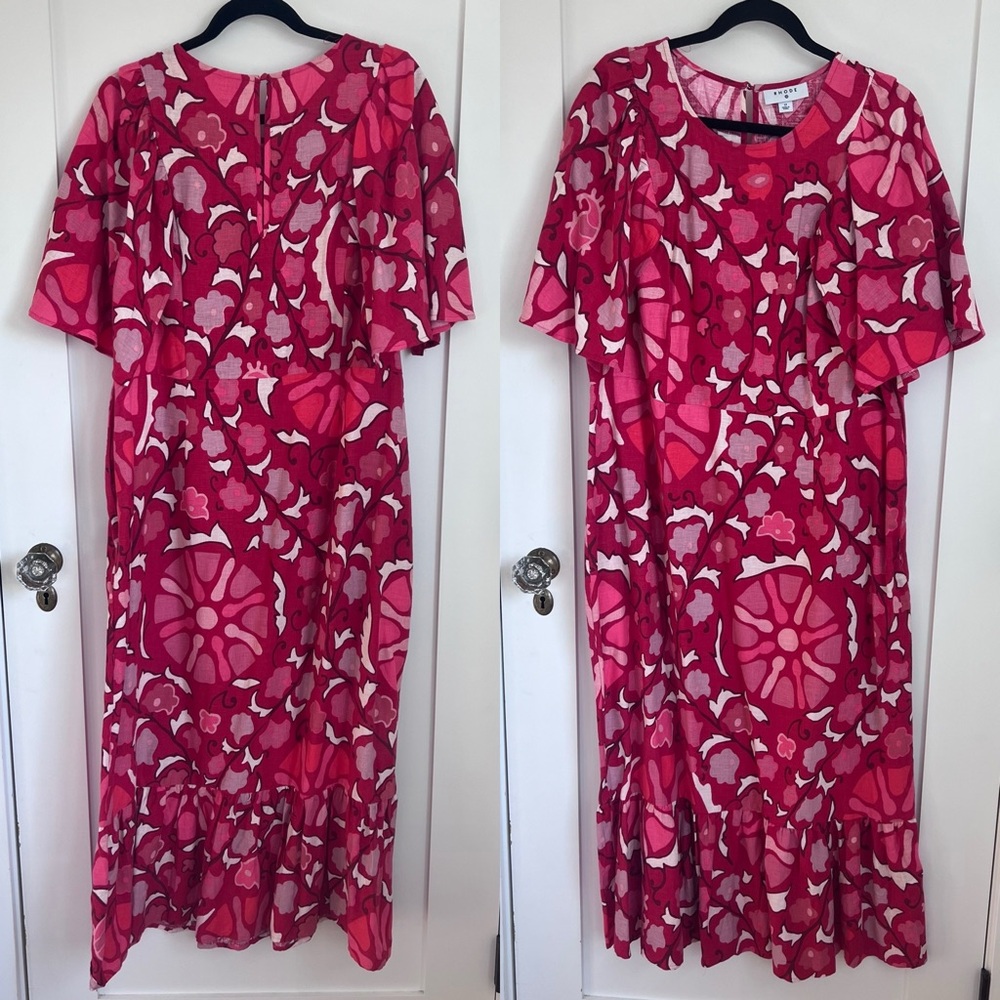 🕶️RHODE x Target Zinnia Linen Blend Floral Bell Sleeve Midi Dress Size XL / 17 - Picture 3 of 8